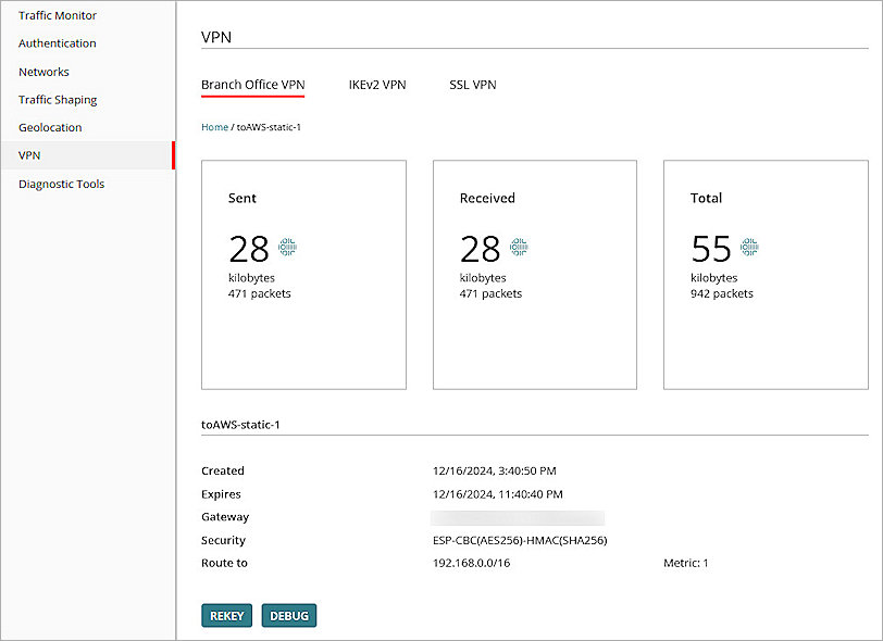 Screenshot of WatchGuard Cloud VPN page